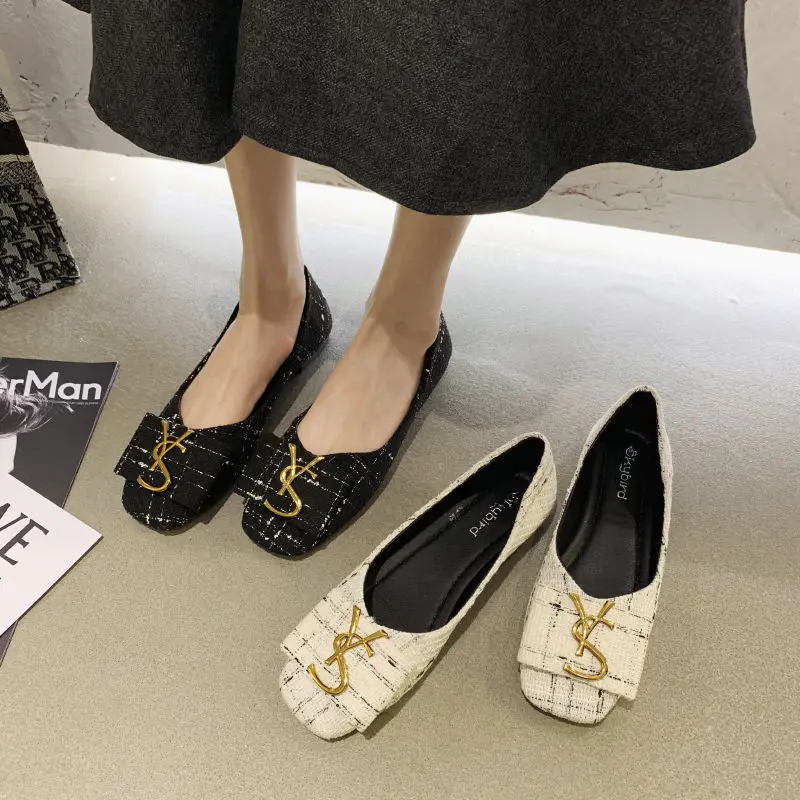 2024 Shallow Flats Casual Shoes Women Metal Letters Loafers Oxford Slip on Moccasins Female Suede Leather Footwear Flat Shoes