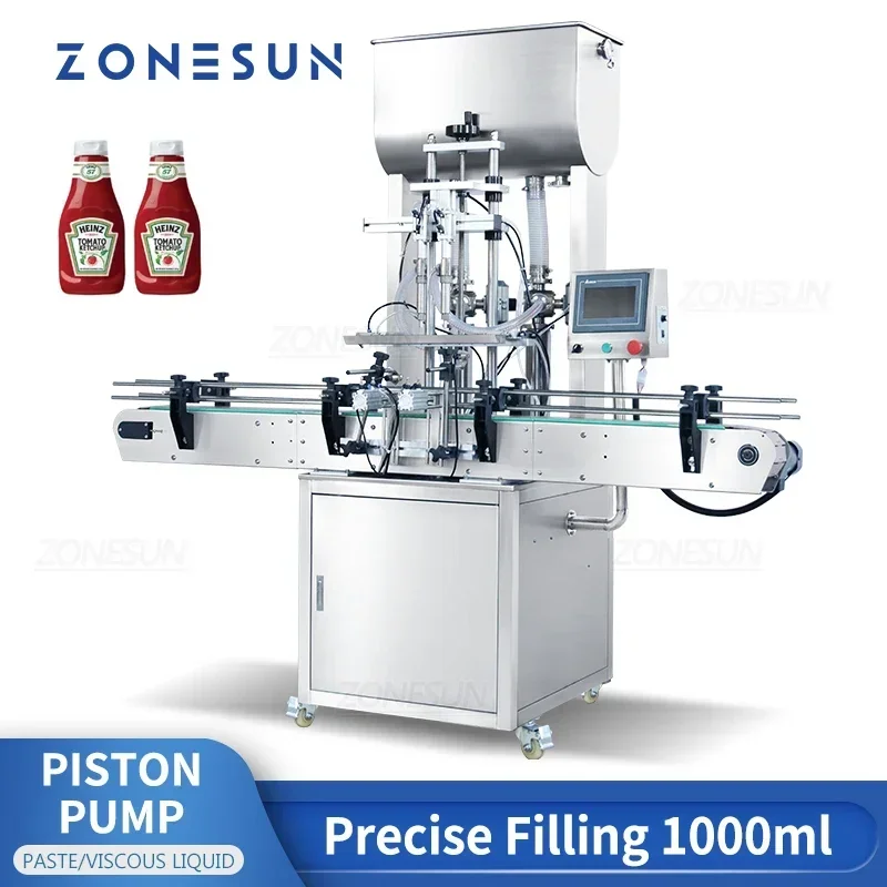 ZONESUN ZS-YT2T-2P Pneumatic Paste Filling Machine Piston Pump Viscous Liquid Cream Honey Ketchup Chili Sauce Packaging Line