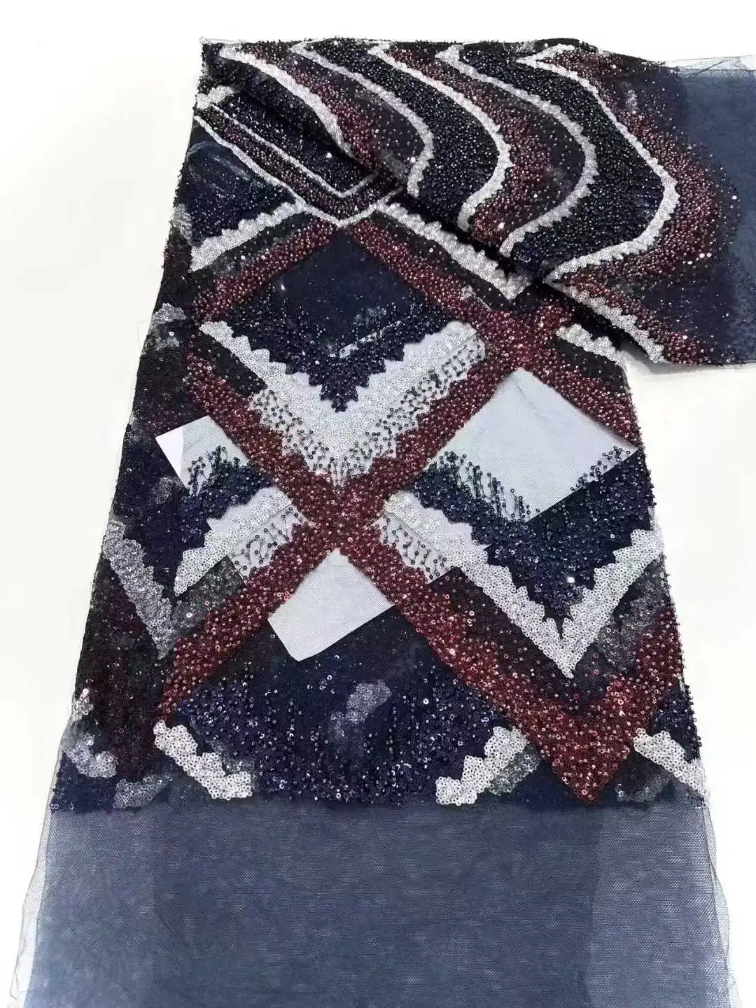 

2025, африканская, французская, нигерийская, элитная тюлевая кружевная ткань с бусинами и блестками, вышитая сетка для свадебной вечеринки, шитье невесты, платье