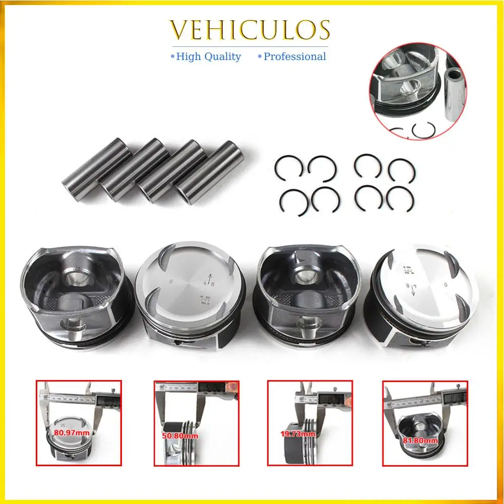 

2710300024 2710302217 2710306617 4pcs Pistons & Rings Set Φ82mm Fit for 1.8L Mercedes-Benz W203 W204 A209 C200K M271 Engines