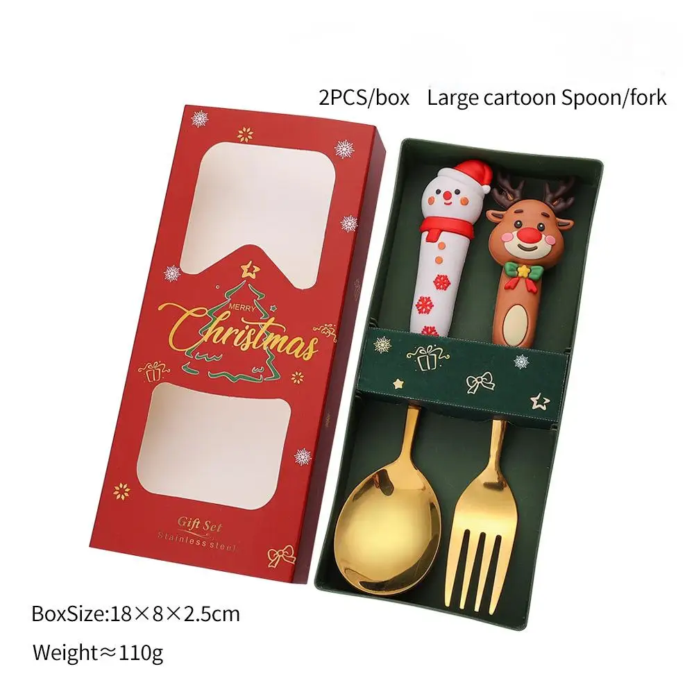2/4/6 Stuks Kerst Vork En Lepel Set, Roestvrij Staal Creatief Servies, koffie Thee Dessert Vorken En Lepels Gift Set - afbeelding 1