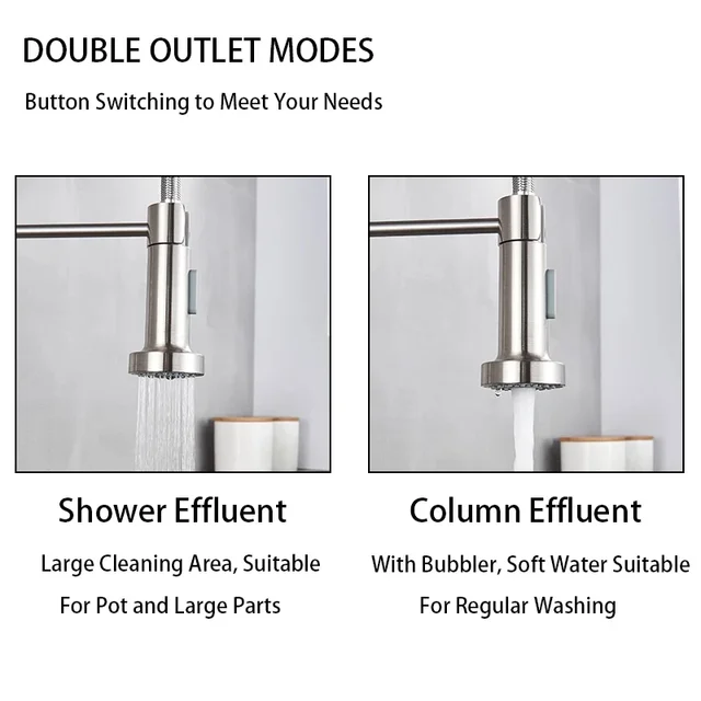 Spring Brushed Nickel Kitchen Faucet Deck Mounted Mixer Tap 360 Degree Rotation Stream Sprayer Nozzle Kitchen Sink Hot Cold Taps 2