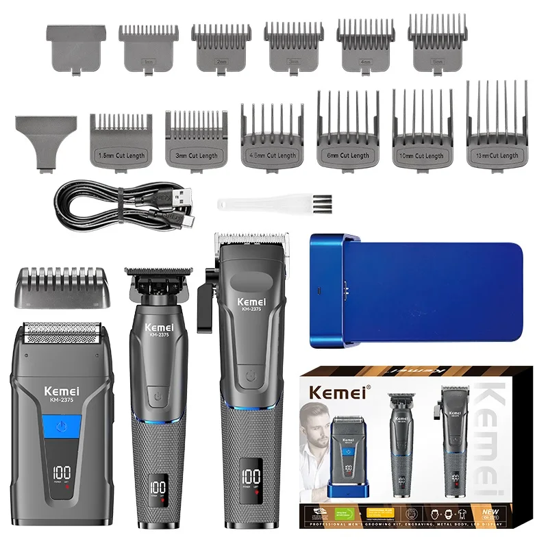 KEMEI km-2375 المهنية اللاسلكي قابلة للشحن مقص الشعر مجموعة الحلاق مقص الشعر الكهربائية قابلة للشحن أفضل الشعر المتقلب