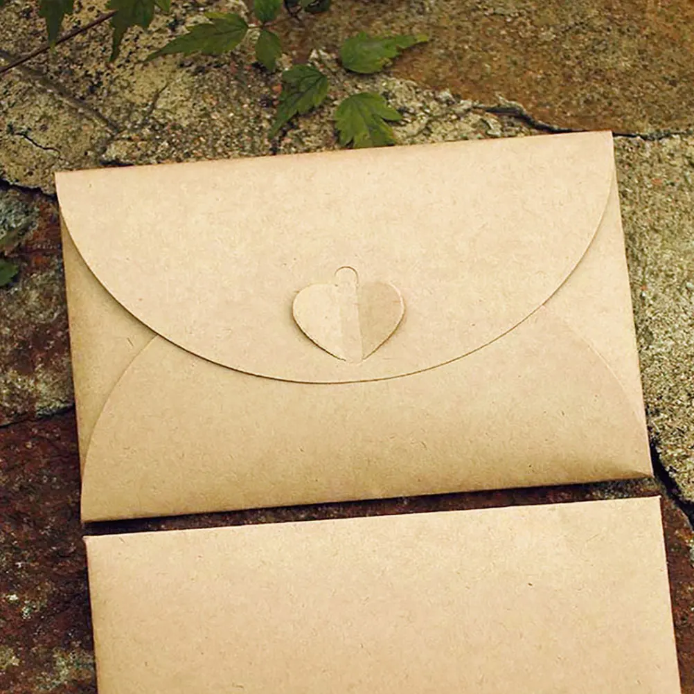 

100Pcs Vintage Kraft Paper Heart Clasp Envelopes Blank Business Postcard Name Card Storage DIY 10x17.5cm Heart Clasp Holder