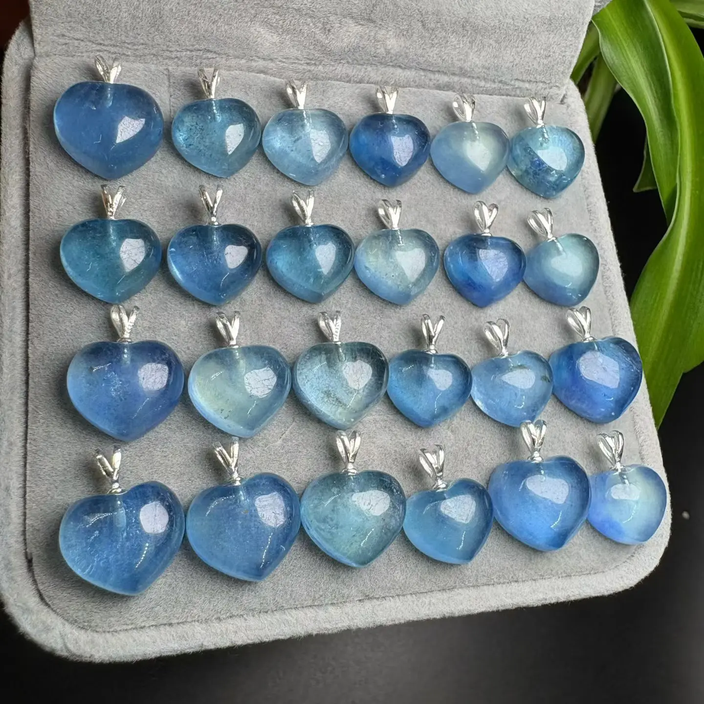 1 Pc Fengbaowu Natural Aquamarine Heart Pendant 12-14MM Heart 925 Sterling Silver Reiki Healing Stone Jewelry Gift For Women