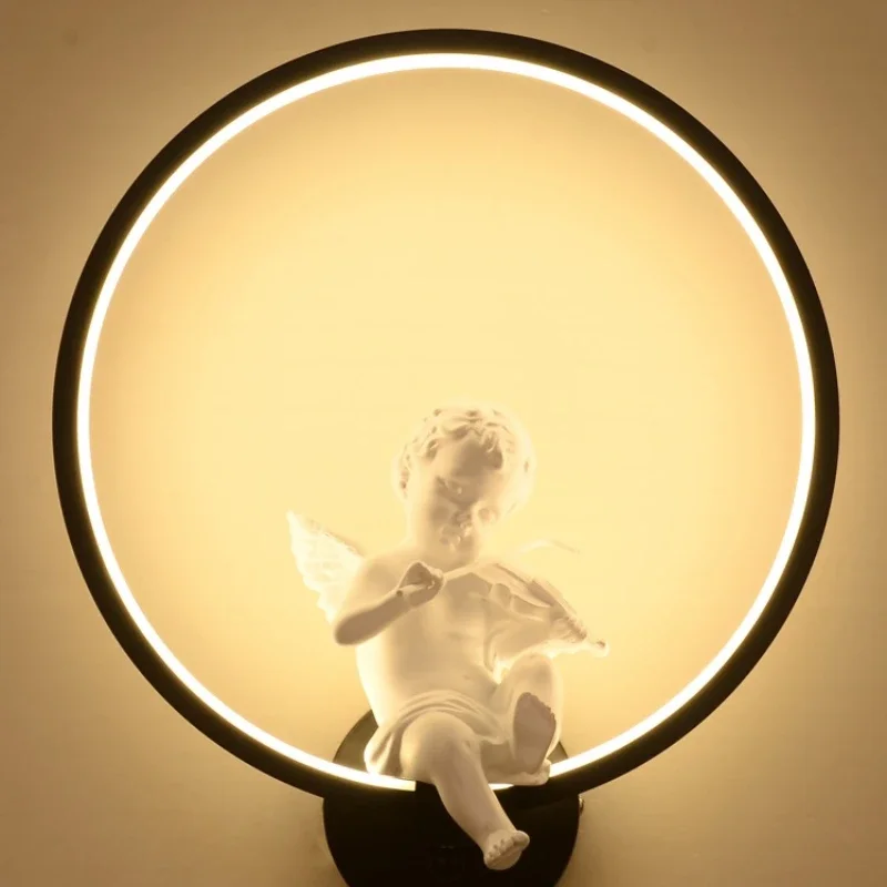 Nordic Children'S Room Bracket Trumpet Violin Circle Art Angel Home Light LED Wall Light Living Room Bedroom Corner Indoor Lamp