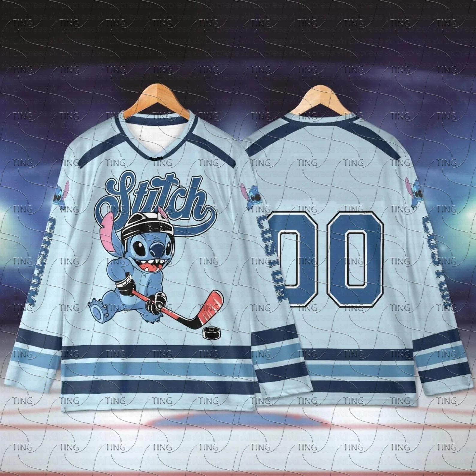 T-shirts à manches longues imprimés de dessins animés Disney Stitch, maillots de Hockey, Rugby, tenues Parent-enfant, hauts d'entraînement pour jeunes, nouvelle collection