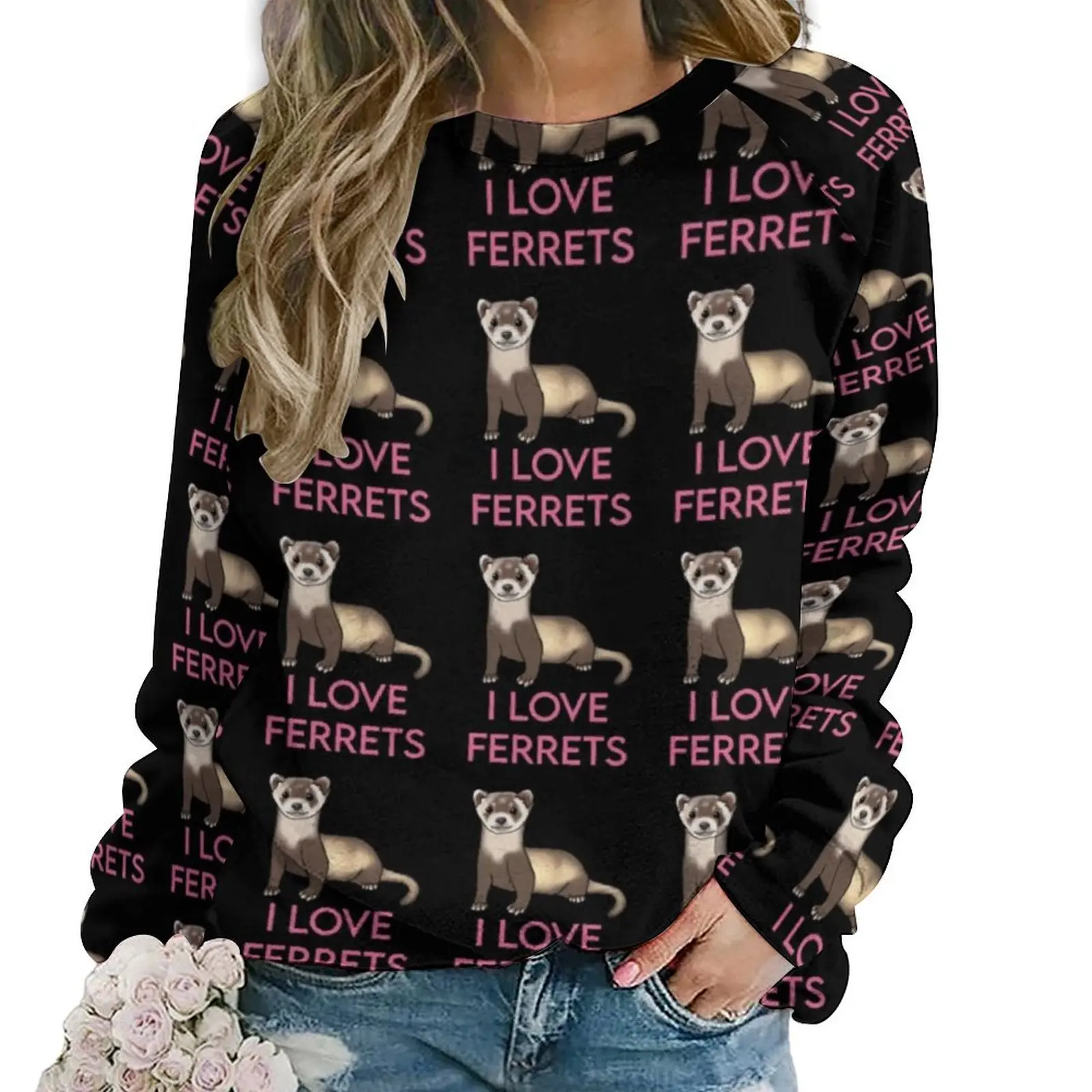 Ferret Lovers Casual Hoodies Autumn I Love Ferrets Aesthetic Hoodie Long Sleeve Oversize Street Fashion Custom Sweatshirts