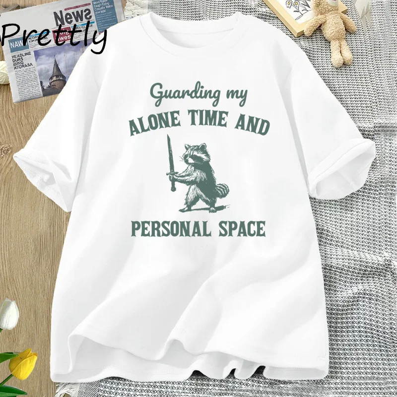 Guarding My Alone Time and Personal Space Graphic T Shirts Funny Trash Panda Cotton Opossum T-shirt Unisex Tshirt Streetwear Top