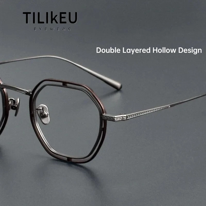 

Японские дизайнерские оправы для очков из чистого титана, двойные зеркальные диски, квадратные мужские и женские оптические оправы для очков по рецепту