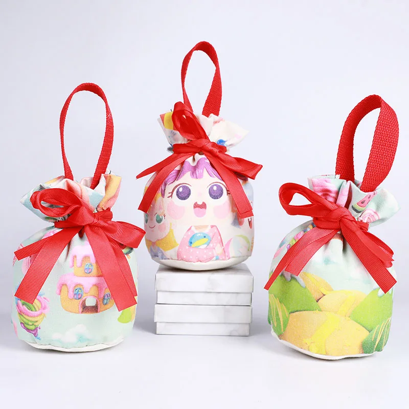 20pcs/lot Round Bottom Hand Wear Drawstring Pouches Cute Children's Birthday Party Candy Gift Cotton Packaging Bags