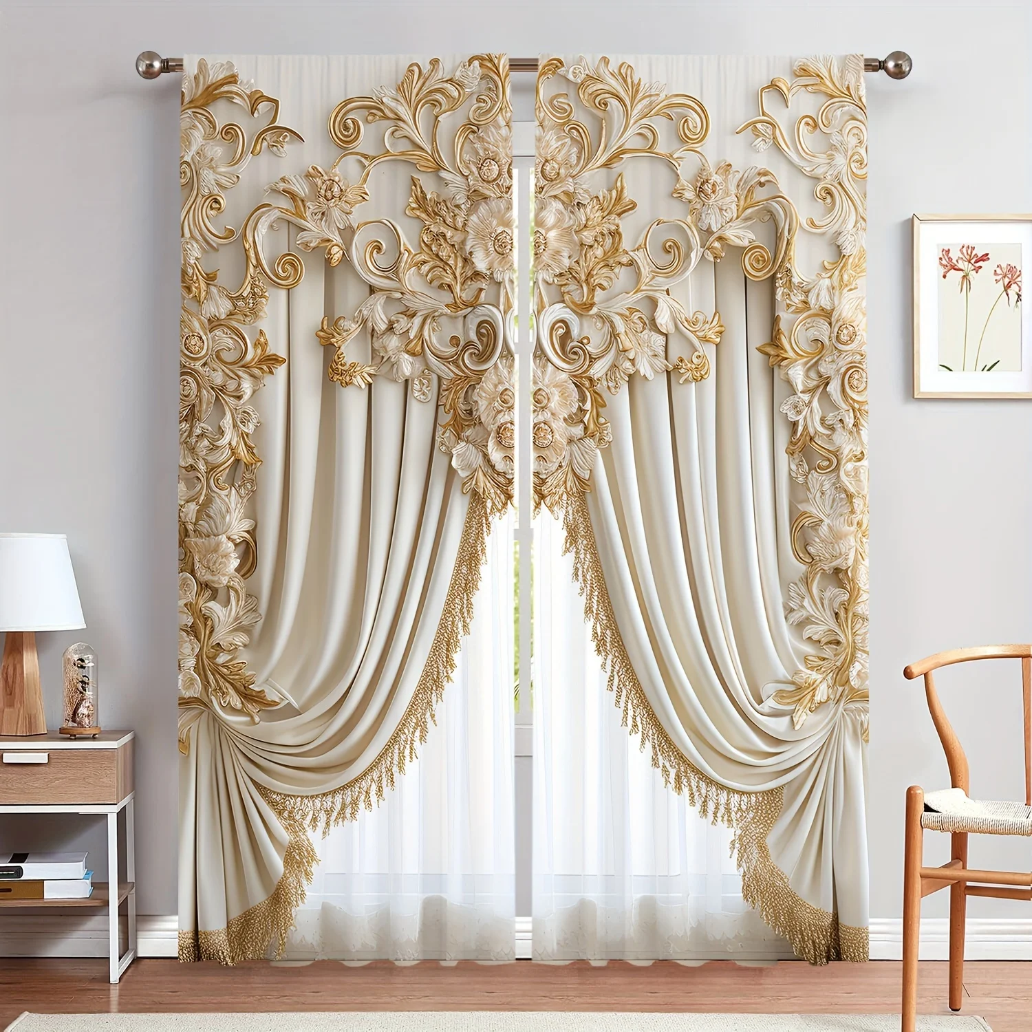 Art Decor 3D Digital Print Decorative Curtain Panels 2PCs,Twil Weave Light-Filtering Drapes,Hanging, Fashion Curtain Theme,