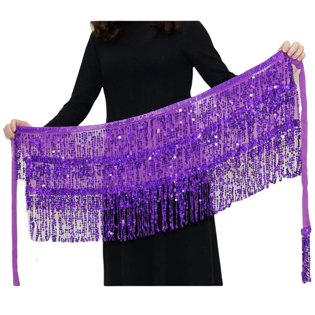 Belly Dance Tassel Scarf Multicolored Dancewear Rhinestones Rave Costume