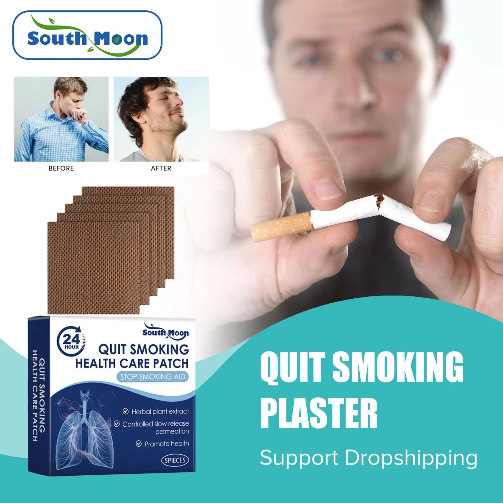 South Moon Smoking Cessation Patch Quit Smoke Aid Eliminate Smoking Desire Lung Cleansing Relieve Cough Stop Smoking Stickern.