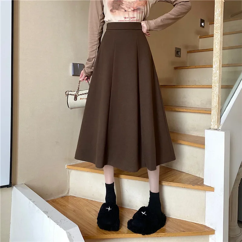 High-waisted A- line Woolen Umbrella Skirt For Women Autumn/winter 2023 New Style Medium-length Black Long Dress Trendy