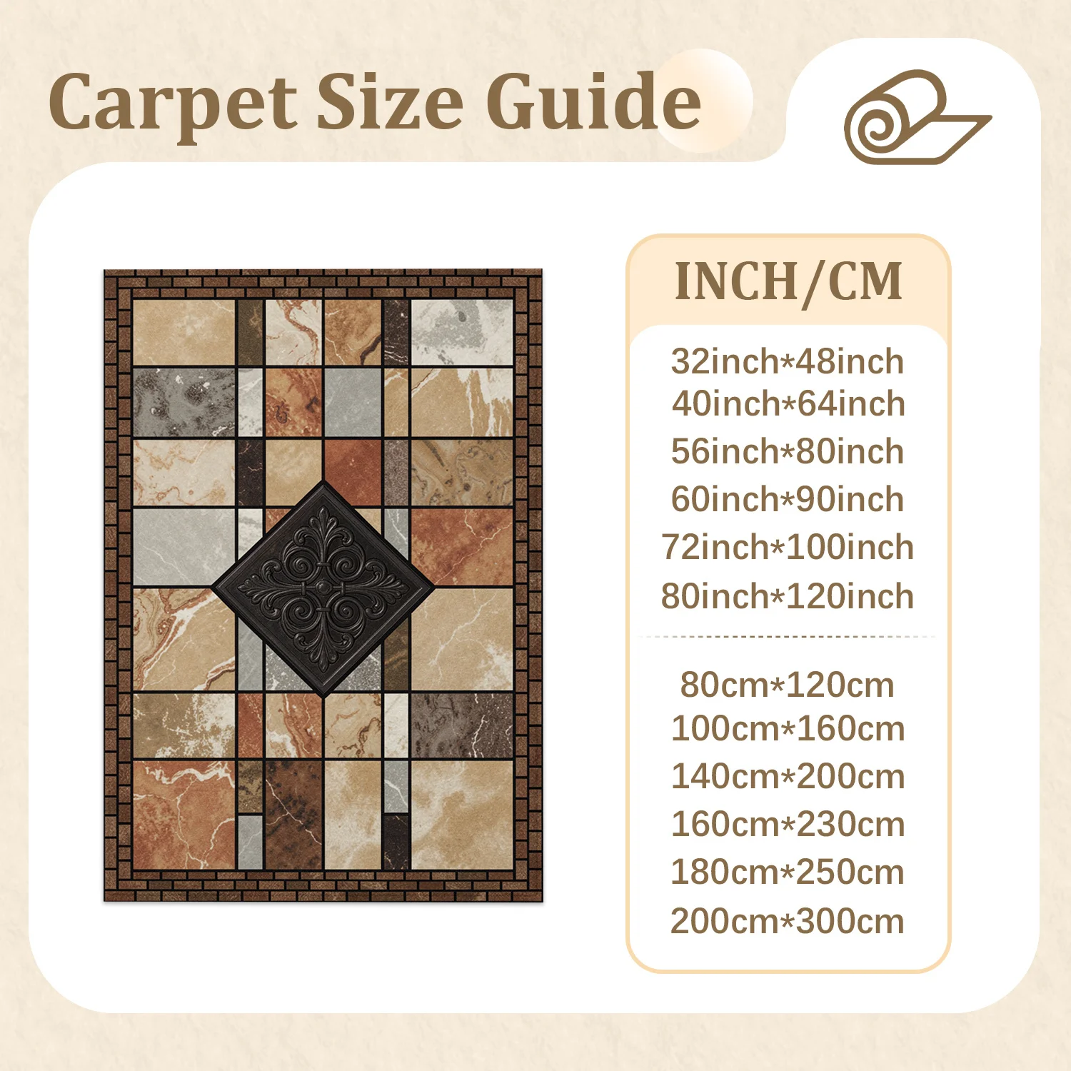 Marble Mosaic Ornate Pattern Area Rug Velvet Machine Washable for Entryway Living Room Indoor Patio Kitchen Decor Halloween Thanksgiving Christmas New Year
