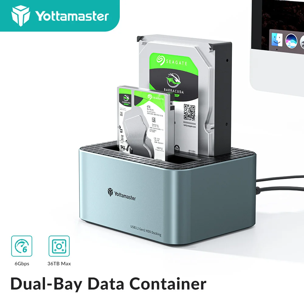 

Yottamaster 2-Slot External Hard Drive Dock Type-C HDD Enclosure for 2.5" & 3.5" SATA HDD/SSD UP TO 2X18TB Support Offline Clone