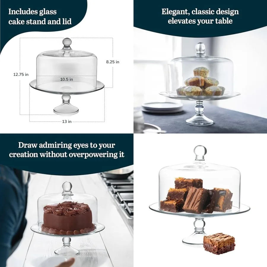 

Cake Stand with Dome Lid, Elegant Curved Footed, Covered Cake Stand, Versatile Serving Dish for Variety of Desserts and More