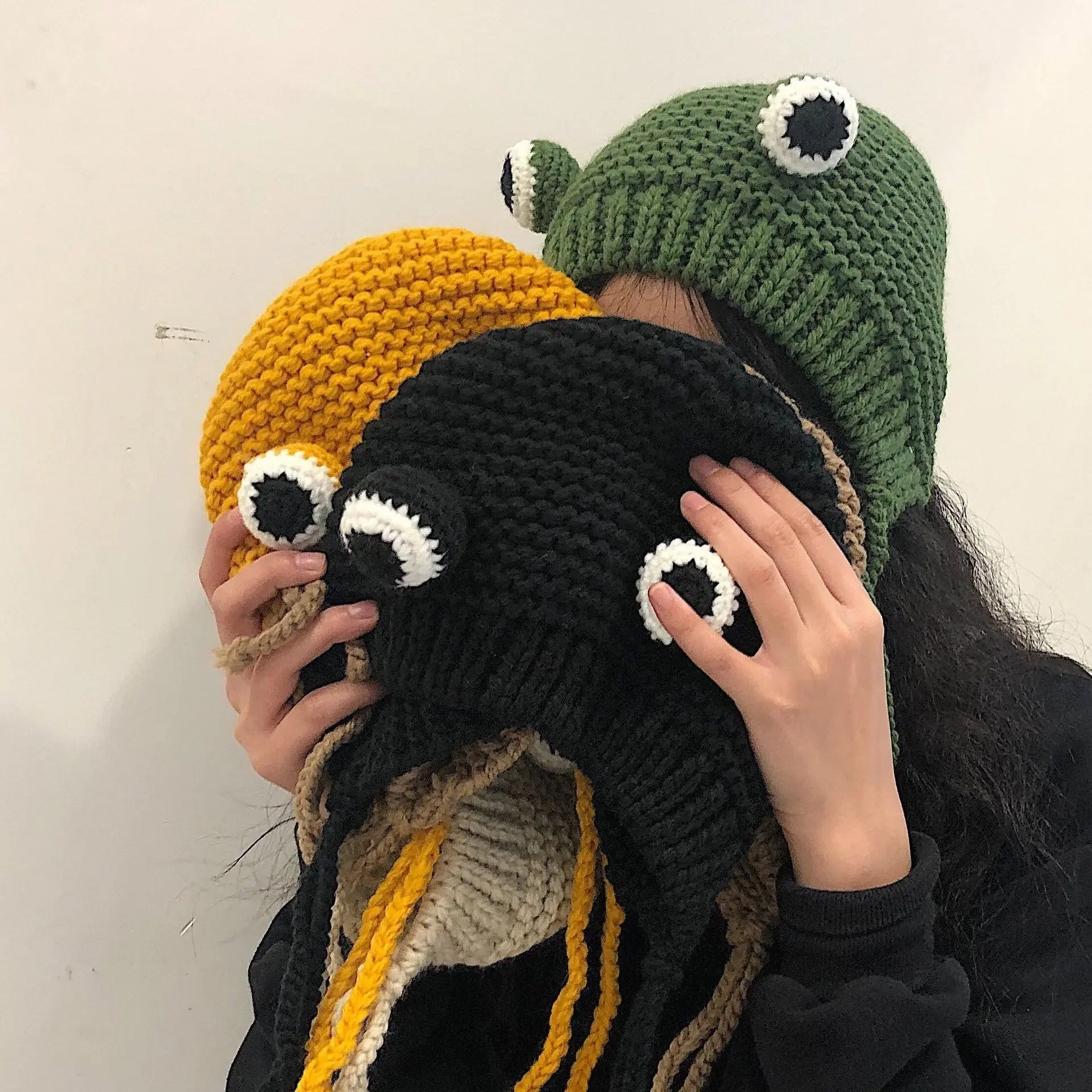 

Fun Cartoon Frog Wool Hat Children Sweet and Cute Ear Bag Fun and Interesting Head Cover Winter Ear Muffs Tide Kawaii Hat
