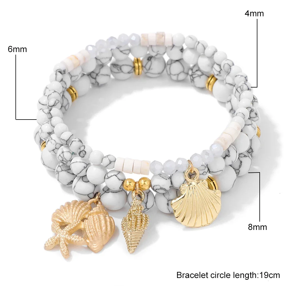 3Pcs/Set New Summer Beach Gift For Women Girl Natural Stone Turquoise Imperial Beads Bracelets Handmade Fashion Bohemian Jewelry