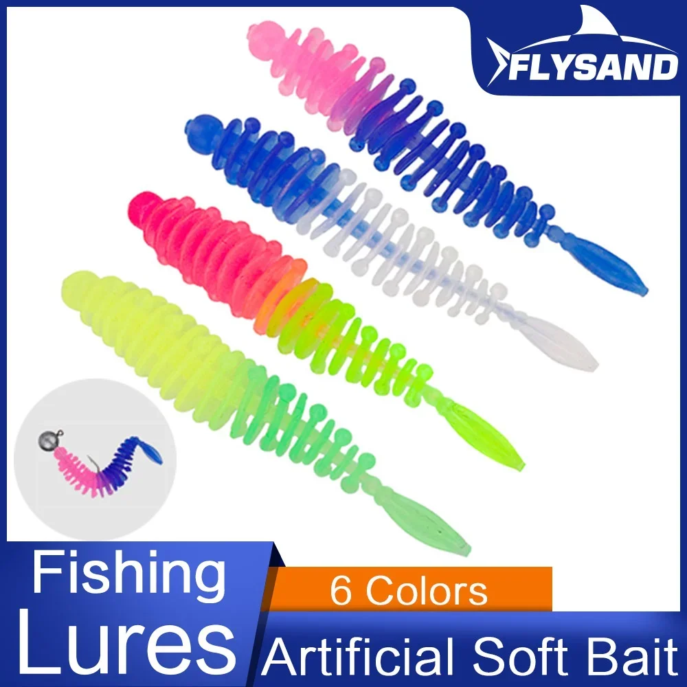 FLYSAND 10PCS/Bag Needle Tail Soft Maggot Silicone Fishing Lure 5.5cm 1.2g Soft Bait Threaded Bionic Soft Bait Outdoor Fishing