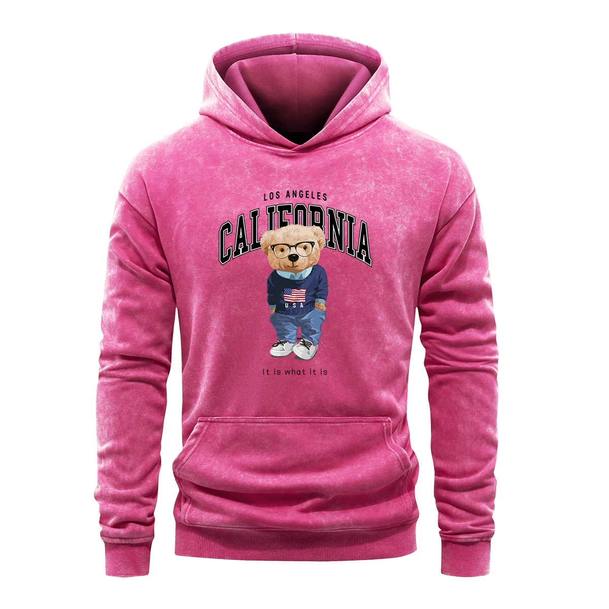 Los Angeles California Letter Bear Women Hoodie Retro Washed Hoodies 100% Cotton Sweatshirt Soft Pullover Fashion Loose Clothing