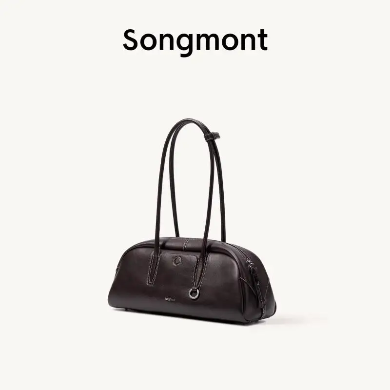

Songmont Retro Bowling Bag Genuine Leather Long Handle For Underarm Carry Soft Structured 2025 New Vintage Style Daily