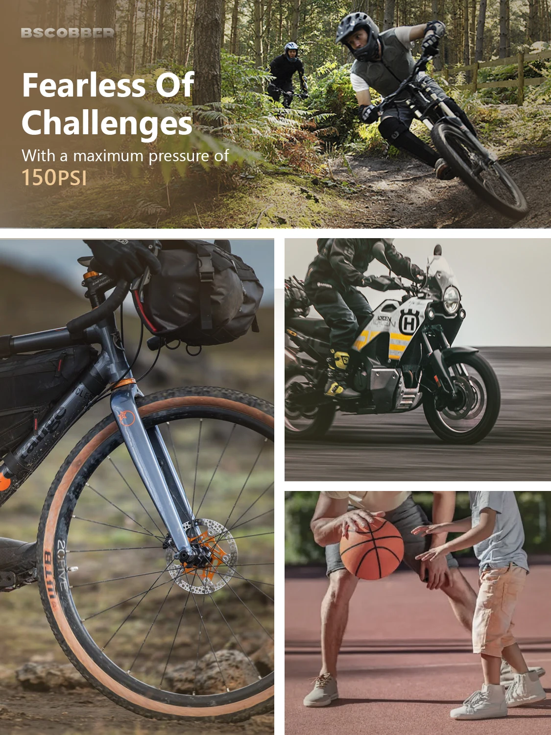 BSCOBBER Mini-Luftkompressor, Fahrradpumpe für Mountainbike-Reifen, tragbarer Fahrradreifenfüller mit digitaler Anzeige, 150 PSI, Kies – Detail 9