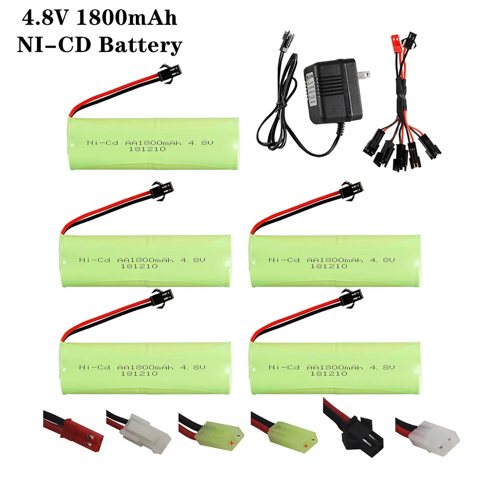 Batería de 4,8 v 1800mah NiCd AA 4,8 V batería recargable y cargador para coches de juguete Rc barcos modelo instalaciones de iluminación piezas de juguetes RC