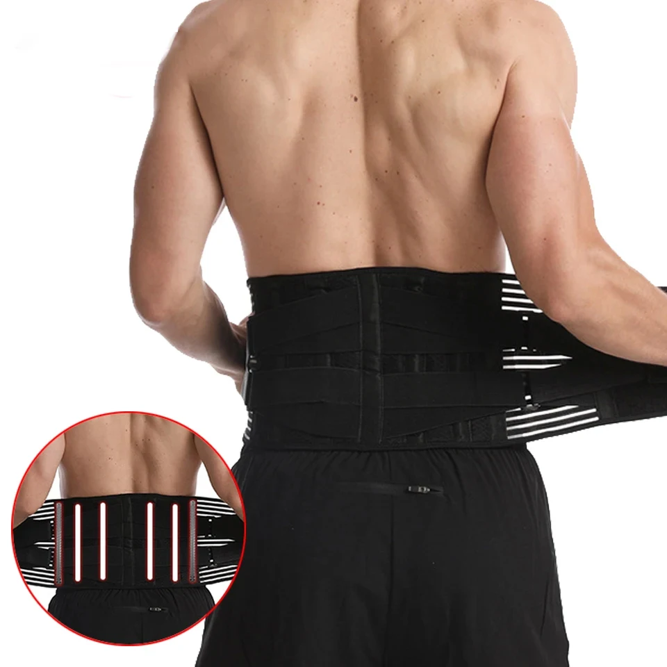 Adjustable Elstiac Lumbar Back Belt Waist Support Trainer Lumbar Pad with 6 Stays Abdominal Binder Fitness Gym Belts Women Men