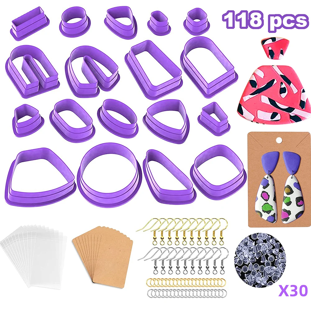 

Polymer Clay Tools 18Pcs Clay Earring Cutters Plastic Different Shape Polymer Clay Jewelry Making with Earring Cards Hooks Rings