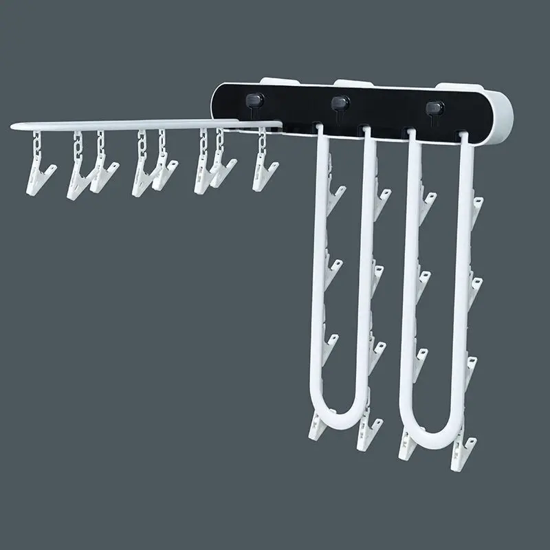 Wall-mounted punch-free bathroom towel rag multi-clip drying socks clip balcony underwear panties foldable drying rack hangers