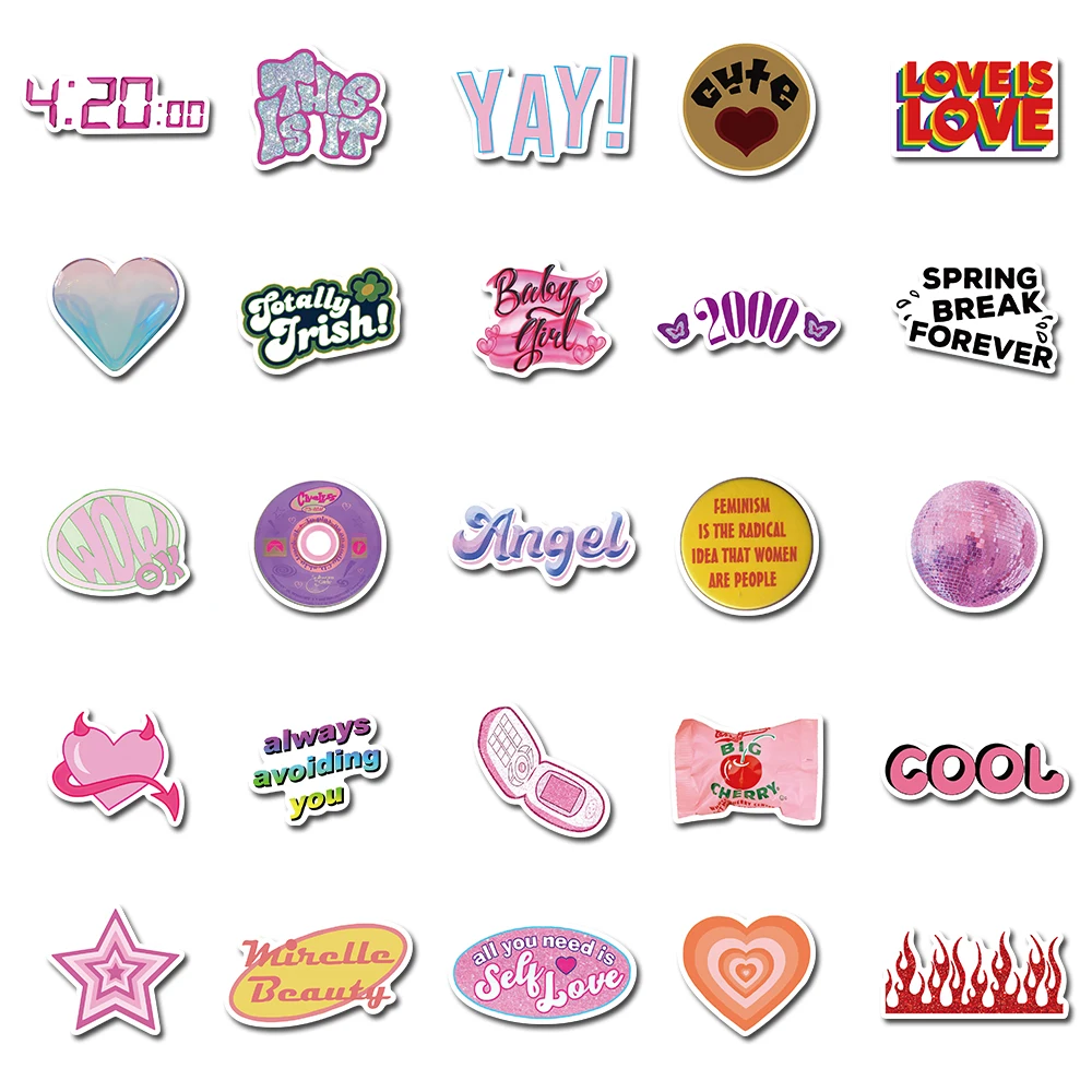 50PCS Y2k Love 90s Aesthetic Stickers Classic Vintage DIY Notebook Luggage Motorcycle Laptop Refrigerator Graffiti Decals