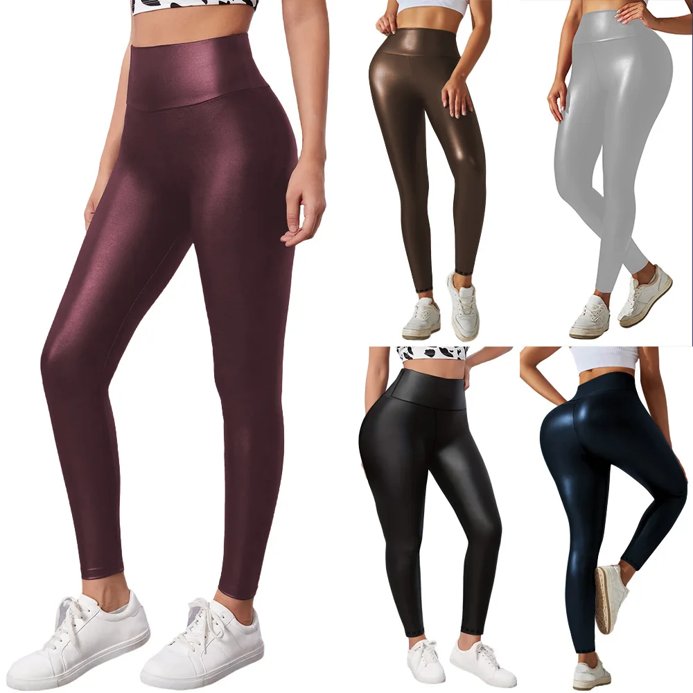 

2025 New European and American Style Faux Leather Leggings Casual Slim Sexy Tight Slimming PU Sports Pants