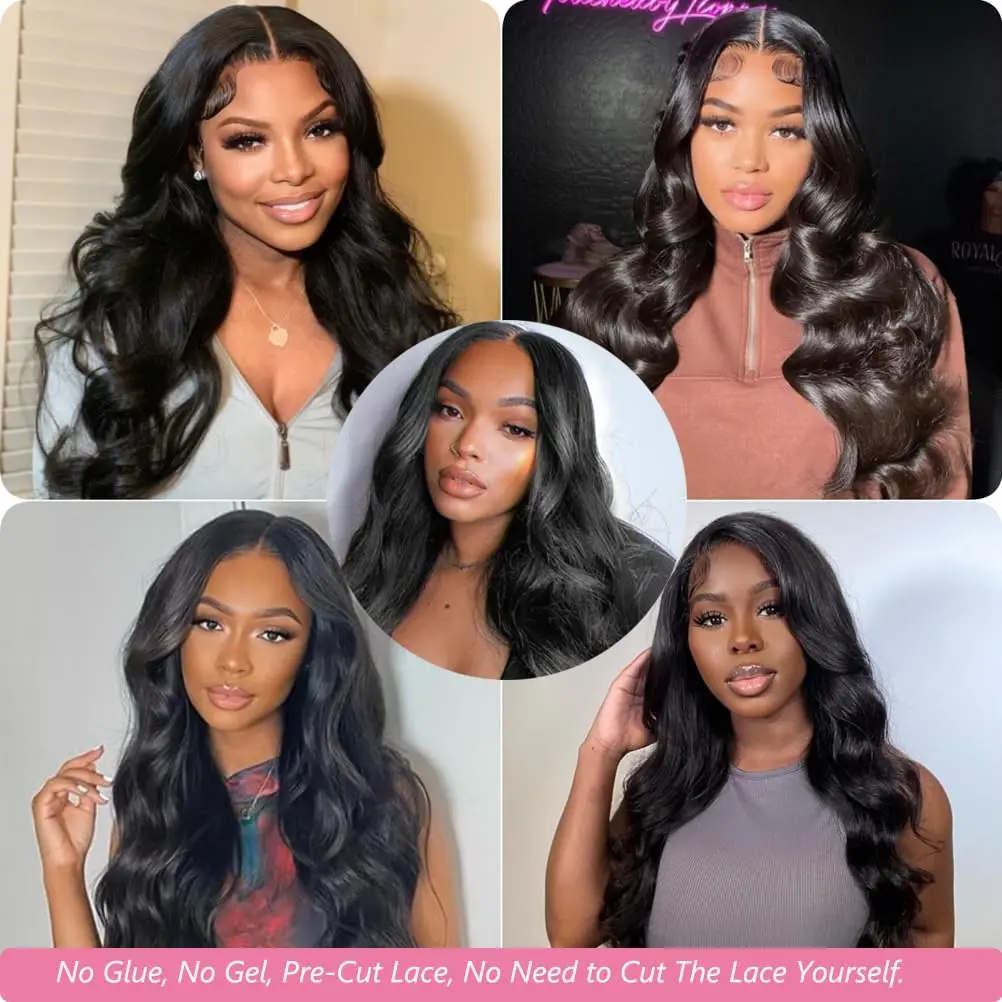 Perruque Lace Closure Wig Remy Body Wave sans colle pour femme, cheveux humains, densité 180%, prêt à porter, 6x4, 5x5