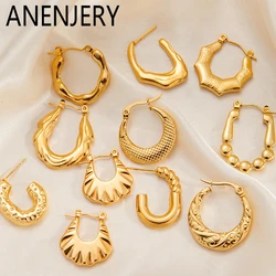 ANENJERY 316L Stainless Steel Hollow Round C-shaped Earrings for Women Niche Special Jewelry Gifts Wholesale