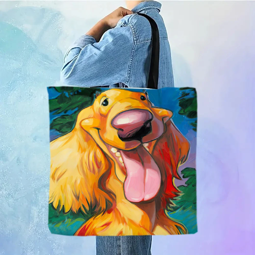 حقيبة كتف ذات سعة كبيرة بنمط حيوان، حقيبة يد مطبوعة على شكل كلب لطيف، حقيبة يد نسائية كاجوال، حقيبة تسوق لمدرسة العمل