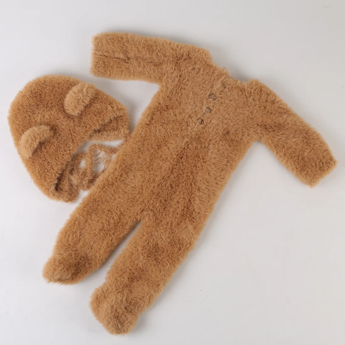 Vintage Knitted Newborn  Fuzzy Teddy Bear Romper Babu Animal Onesie Newborn Photography Props Infant Layette Outfit