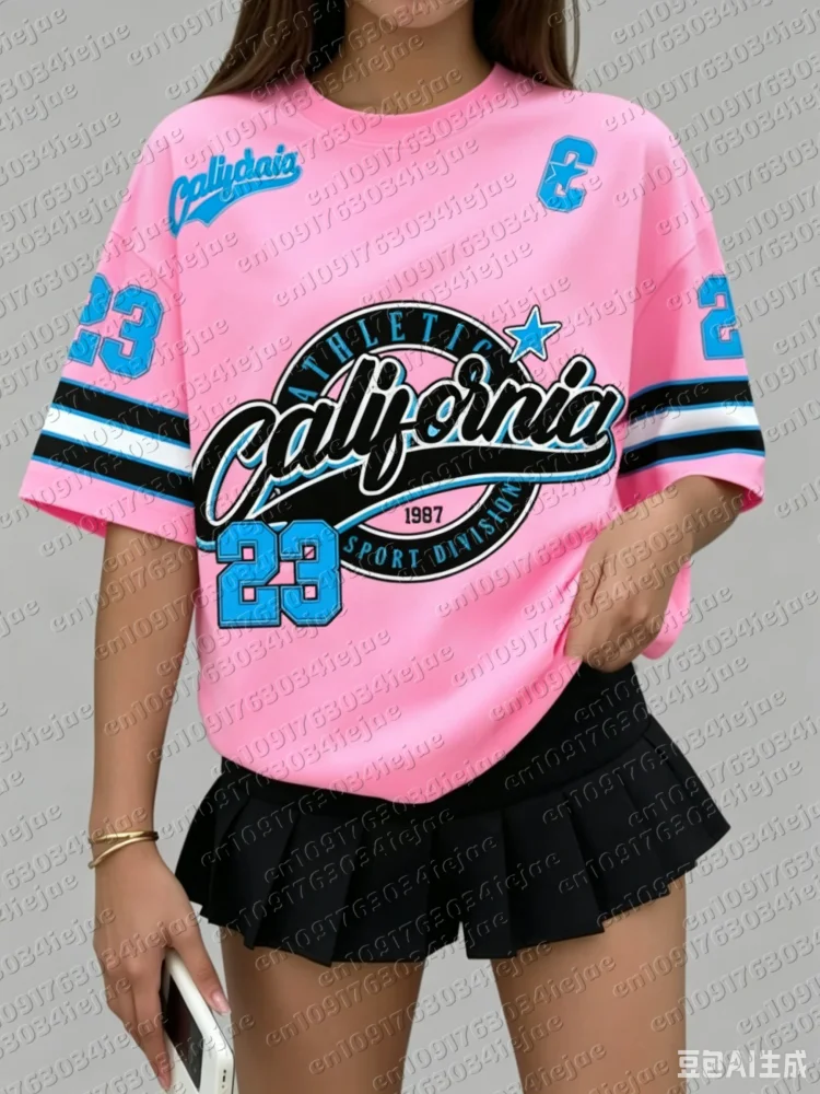 Damen Kid California 23 Print V-Ausschnitt Kurzarm-T-Shirt Sommer-Grafik-T-Shirt Baseball-Trikots Plus Size Sport-T-Shirt – Detail 10