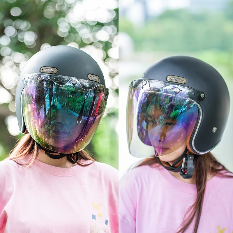 Viseira de capacete de rosto aberto, lente bolha de capacete de motocicleta, viseira de proteção contra vento com 3 encaixes