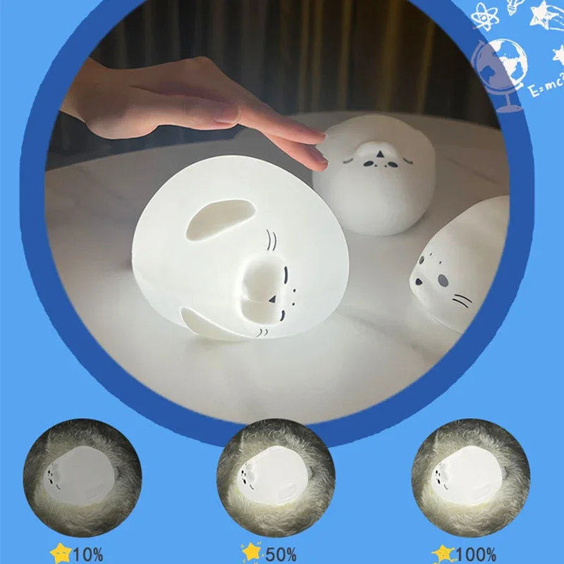Creative LED Cute Animal Silicone Seal Night Light Bedroom Study Room Soft Light Eye Protection Reading Light USB Rechargeable