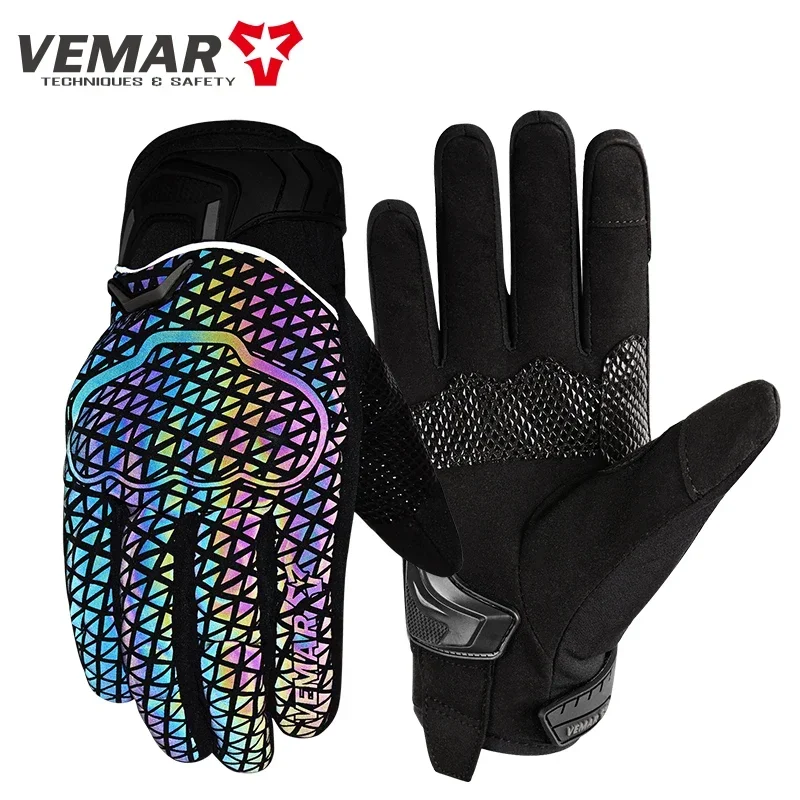 VEMAR Classic Night Reflective Motorcycle Riding Full Finger Gloves Built-in Shell Protector Non-Slip Palm Riding Gloves