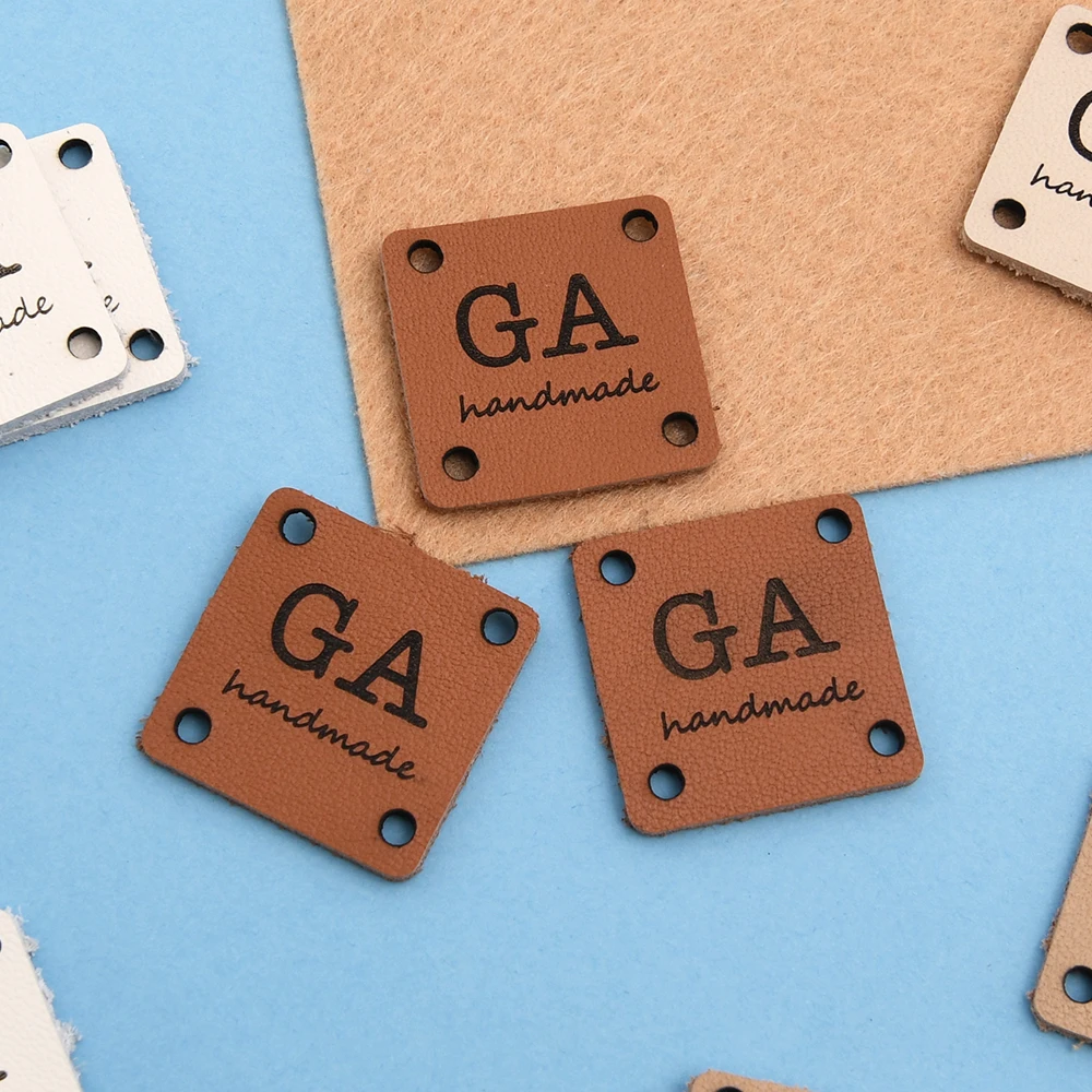 

Custom Square Leather Tags 25x25mm Laser Engraved 1mm Eco Genuine Leather Custom Text Logo for DIY Crafts