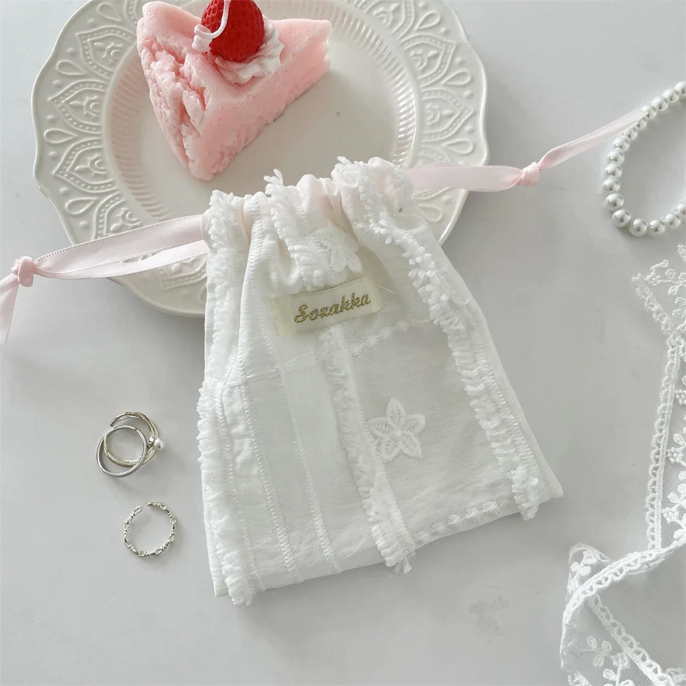White Lace Drawstring Bag Cosmetic Coin Purse Jewelry Organizer Storage Pouch Women Gift Packaging