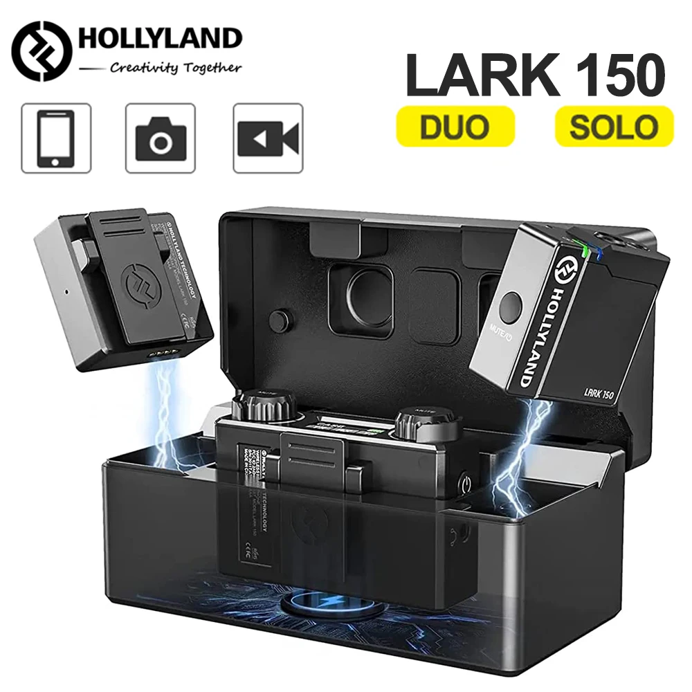 

Hollyland Lark 150 Wireless Lapel Microphone Professional Lavalier Mic With Noise Reduction&Charging Box for DSLR iPhone Android