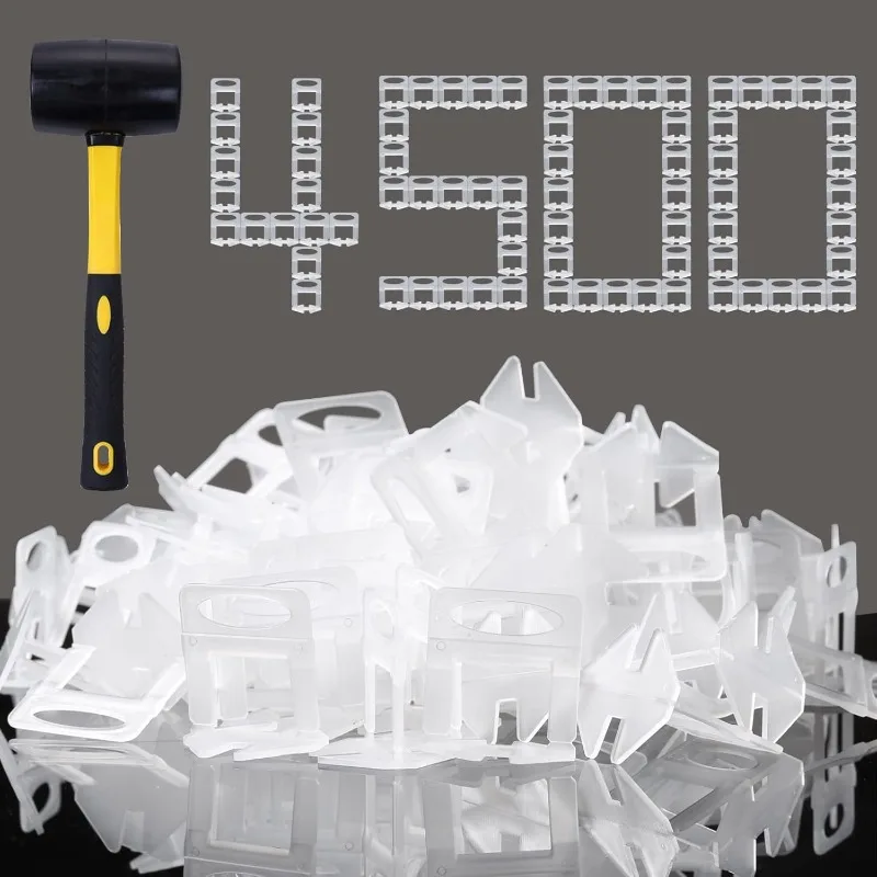 Tile Leveling System Clips 1/16 Inch 4500 Piece Tile Spacers Clips and 16 Oz Rubber Mallet Hammer.Tile Tools Set