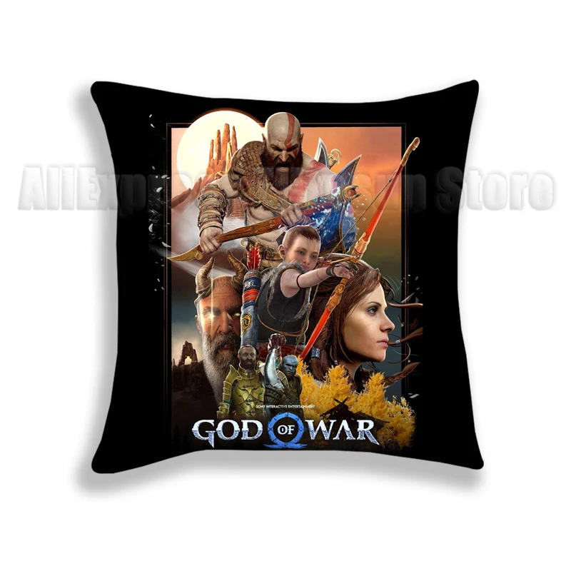 God of War Ragnarok Pillow Cover Kratos Atreus Sofa Chair Anime Polyester Cushion Cover Pillowcase Cartoon Pillowcase No Insert