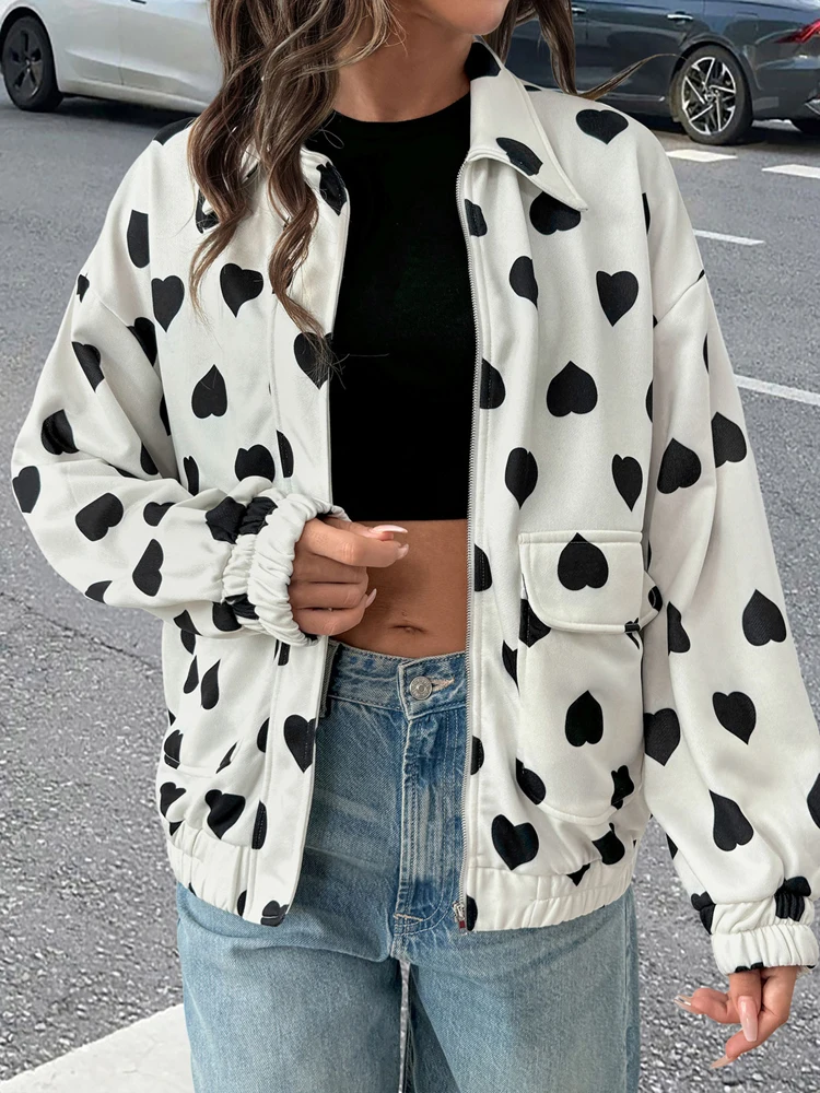 

New Autumn Woman's Printed Coat,Zipper Jackets,Long Sleeve Jackets,Cropped Jacket,White Coats,Casual Coats,Woman's 2025 Clothing