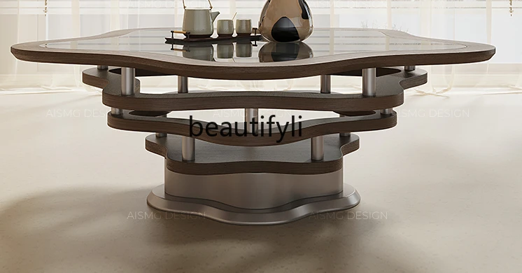 Medieval style designer minimalist modern solid wood living room home high-end villa special-shaped coffee table