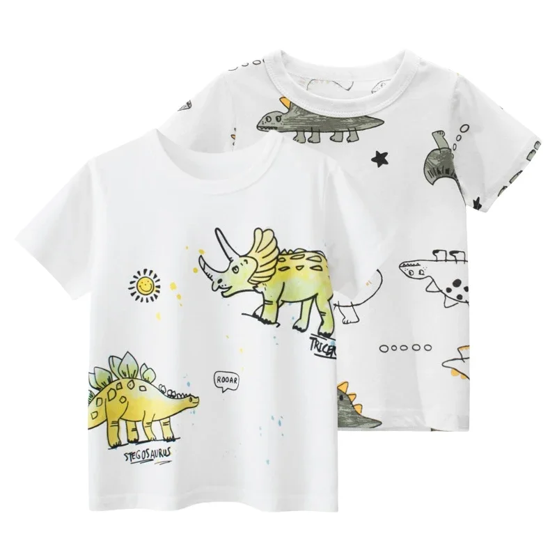 

2025 Summer New Boys Cartoon Dinosaur T-Shirt Children's Short Sleeve Cotton Tops Tees Shirt Kids Clothes 2-10Y Dropshipping